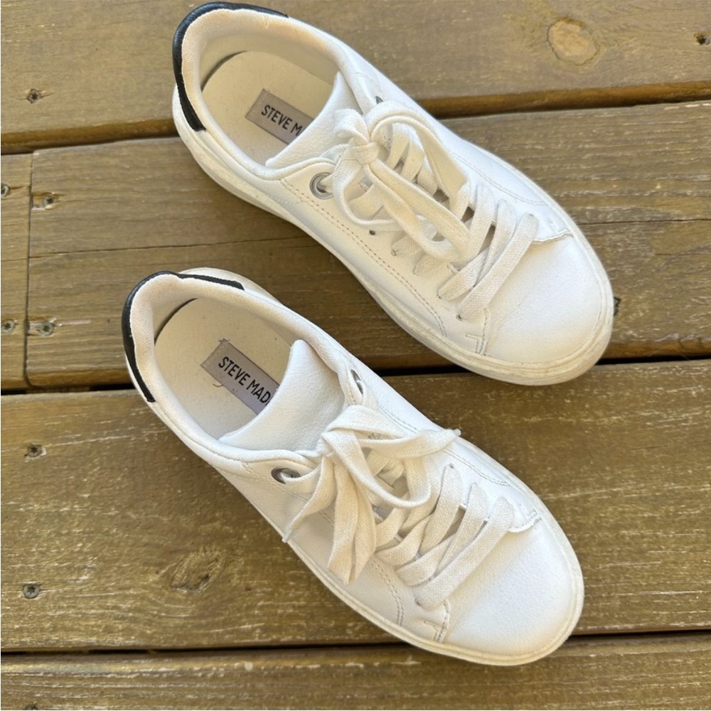 Steve Madden White Charlie Low Top Platform Sneakers